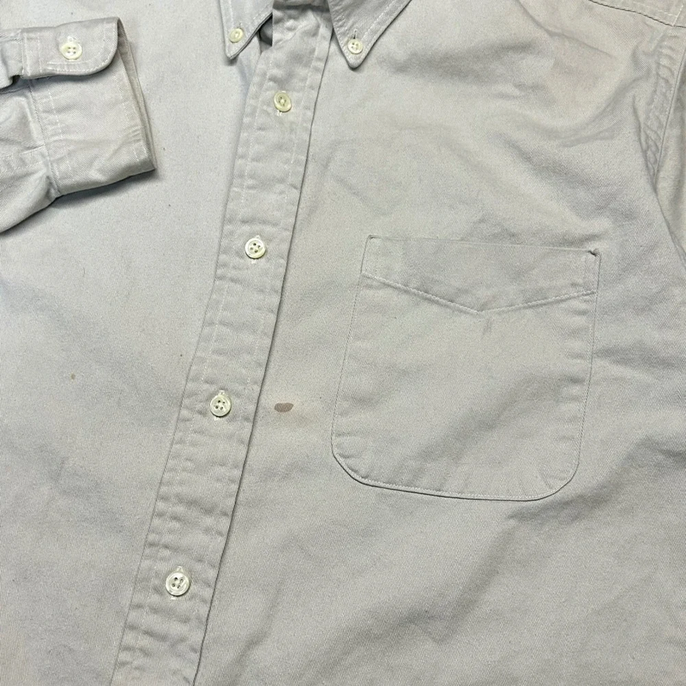 J.Crew Oarsman Shirt Beige Khaki Mens Large Vintage Made in USA Cotton Twill